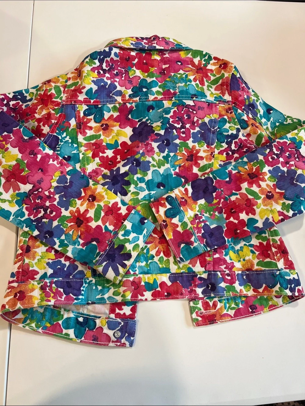 The Children's Place - 10/12, Vibrant Multi-Color Floral Denim Jacket